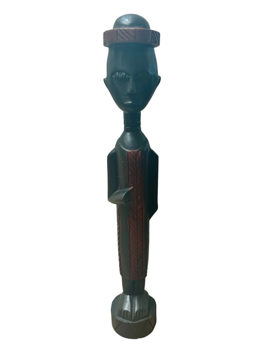 Vintage African Hand Carved Wood Elongated Figure Statue Boho Art 21”